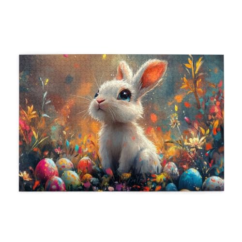 Süßes Häschen Ostereier Wooden Puzzle 1000 Teile, Impossible Puzzle für Erwachsene Geschenk für Erwachsene Familie und Freunde von POKXAEU
