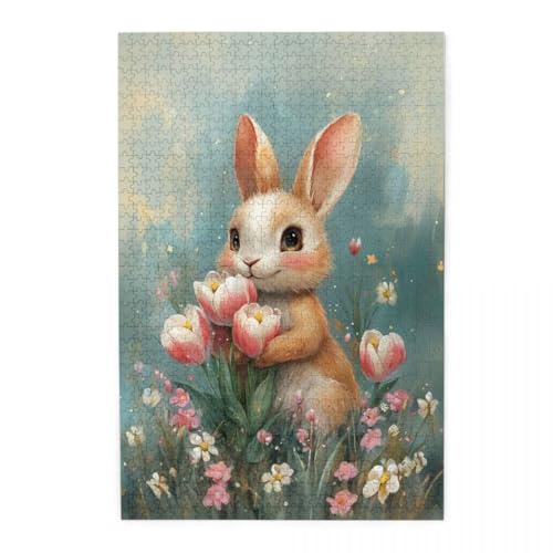 Süßes Kaninchen-Blumen-Ölgemälde Puzzle 1000 Teile, Holzpuzzles für Erwachsene und Kinder Geschenk, Impossible Puzzle, Geschicklichkeitsspiele Süßes Kaninchen-Blumen-Ölgemälde Puzzle 1000 Teile, Holzpuzzles für Erwachsene und Kinder Geschenk, Impossible Puzzle, Geschicklichkeitsspiele von POKXAEU