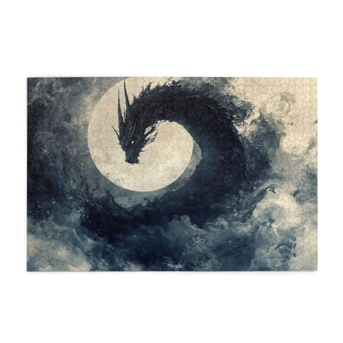 Vollmond-Tintendrache Wooden Puzzle 1000 Teile, Impossible Puzzle für Erwachsene Geschenk für Erwachsene Familie und Freunde von POKXAEU