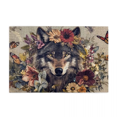 Wolf, Schmetterling, Blume Puzzle 1000 Teile, Holzpuzzles für Erwachsene, Impossible Puzzle perfekt für Game Nights, Familie Und Freunde Wolf, Schmetterling, Blume Puzzle 1000 Teile, Holzpuzzles für Erwachsene, Impossible Puzzle perfekt für Game Nights, Familie Und Freunde von POKXAEU