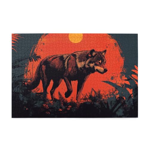 Wolf in The Forest at Sunset Holzpuzzles 1000 Teile perfekt für Game Nights Geschicklichkeitsspiel für die ganze Familie Raumdekoration von POKXAEU