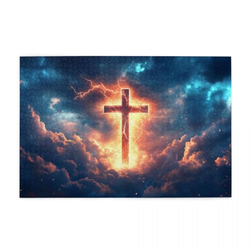 Wolken-Blitzkreuz Wooden Puzzle 1000 Teile, Impossible Puzzle für Erwachsene Geschenk für Erwachsene Familie und Freunde von POKXAEU