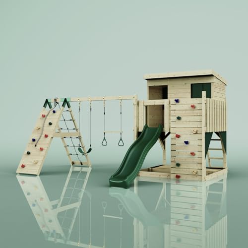 PolarPlay Spielturm Aksel aus Holz in Grün Trapezstange von POLAR PLAY