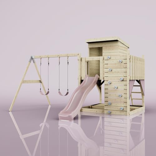 PolarPlay Spielturm Björn aus Holz in Rosa Kinderschaukel von POLAR PLAY