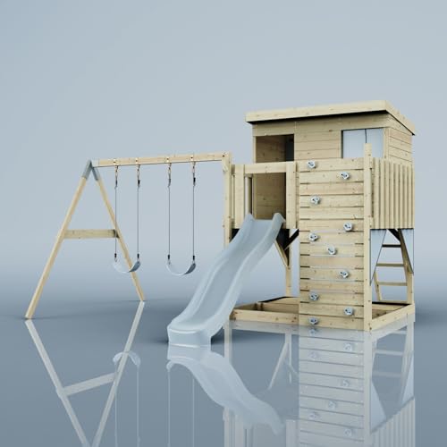 PolarPlay Spielturm Nils aus Holz in Blau Kinderschaukel von POLAR PLAY