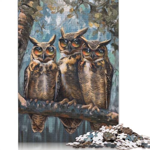 1000 Teile, lustige Eulen-Sonnenbrillen-Puzzles, Schwierigkeitsgrad, Lernspiele, Spielzeug, 1000 Teile (75 x 50 cm) von POLIUAWS