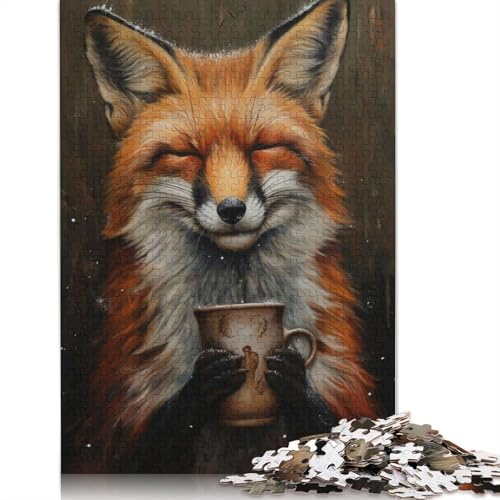 1000 Teile „Happy Fox Drinking Tea“-Puzzle für Erwachsene, Schwierigkeitsgrad Puzzles, Lernspielzeug, Spiele, Familiendekoration, 1000 Stück (75 x 50 cm) von POLIUAWS