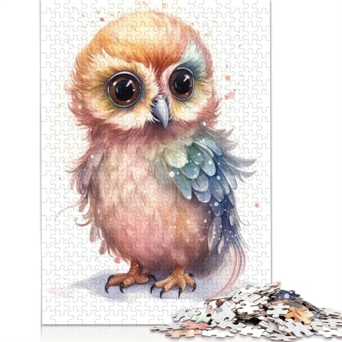 1000 Teile Aquarell-Baby-Eulen-Kunst-Puzzle, Schwierigkeitsgrad für Erwachsene, entspannendes Spiel, Spielzeug, 1000 Teile (75 x 50 cm) von POLIUAWS