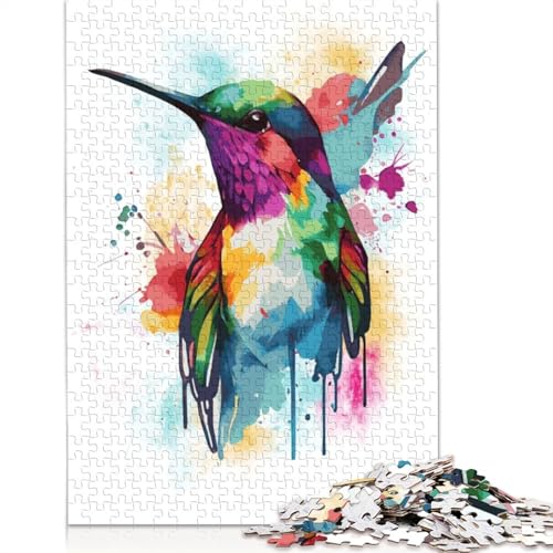 1000 Teile Aquarell-Kolibri-Kunst-Puzzle, Puzzle für Erwachsene, Schwierigkeitsgrad, Lernspiel, Spielzeug, 1000 Teile (38 x 26 cm) von POLIUAWS