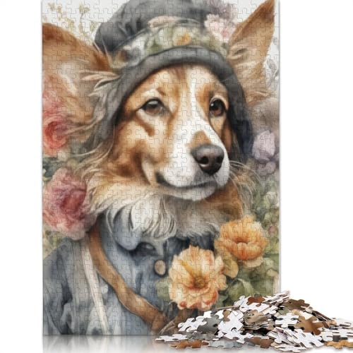 1000 Teile Aquarell gemalte Blumen Hunde Puzzle für Erwachsene Halloween Geschenk Pädagogisches Lernspielzeug 1000 Teile (75x50cm) von POLIUAWS