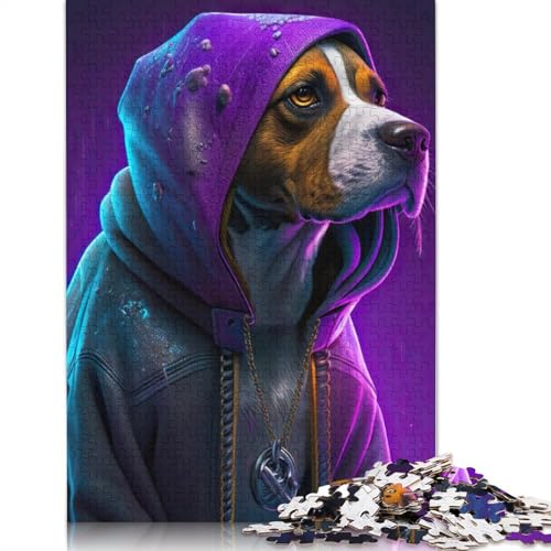 1000 Teile Beagle Hip Hop Art-Puzzles für Teenager, Geschenke, Papierpuzzles für Erwachsene, Lernspiele für Zuhause, DIY-Spielzeug, 1000 Teile (38 x 26 cm) von POLIUAWS