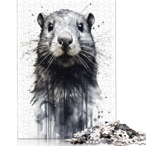 1000 Teile Biberschönheit Schwarze Tinte Puzzle, Schwierigkeitspuzzle Lernspiel Spielzeug Familiendekoration 1000 Stück (38x26cm) von POLIUAWS