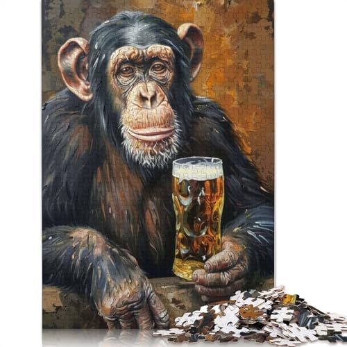 1000 Teile Biertrinkender AFFE Puzzle Puzzle Schwierigkeitsgrad Puzzle Lernspiel Spielzeug 1000 Stück (38x26cm) von POLIUAWS