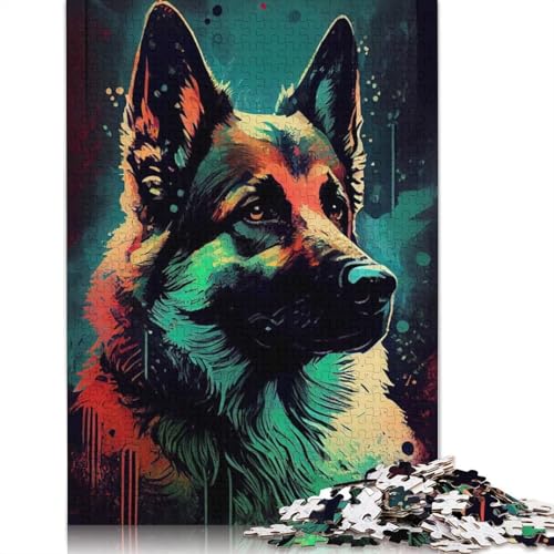 1000 Teile Deutscher Schäferhund, gezeichnet für Erwachsene, schwierige Puzzles für Erwachsene, Familienspaß, Puzzles 1000 Teile (38 x 26 cm) von POLIUAWS
