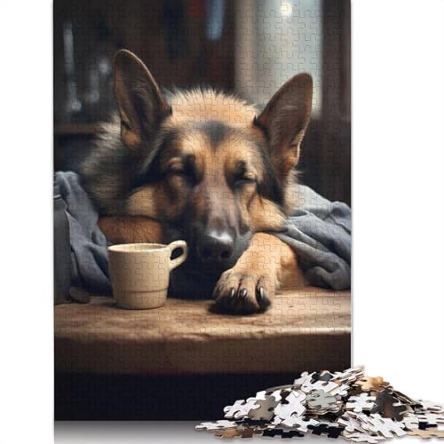 1000 Teile Deutscher Schäferhund Kaffeehund Puzzle, Schwierigkeitspuzzle Lernspiel Spielzeug Familiendekoration 1000 Stück (75x50cm) von POLIUAWS