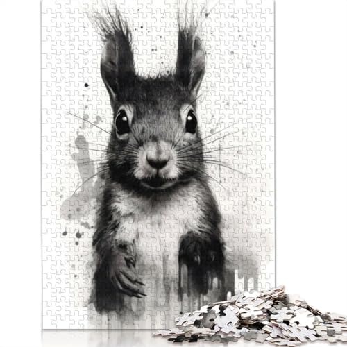 1000 Teile Eichhörnchen-Schönheit, Schwarze Tinte, Puzzle für Erwachsene, Schwierigkeitsgrad: Puzzle, Lernspielzeug, Spiele, Familiendekoration, 1000 Stück (38 x 26 cm) von POLIUAWS