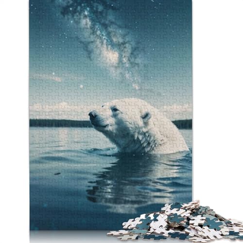 1000 Teile Eisbär schwimmt im Weltraum, Puzzle, Schwierigkeitsgrad, Lernspiel, Spielzeug, Familiendekoration, 1000 Teile (38 x 26 cm) von POLIUAWS