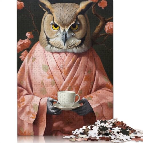 1000 Teile Eule im Kimono mit Kaffee-Puzzle, Schwierigkeitsgrad Puzzle, Lernspiel, Spielzeug, 1000 Teile (75 x 50 cm) von POLIUAWS