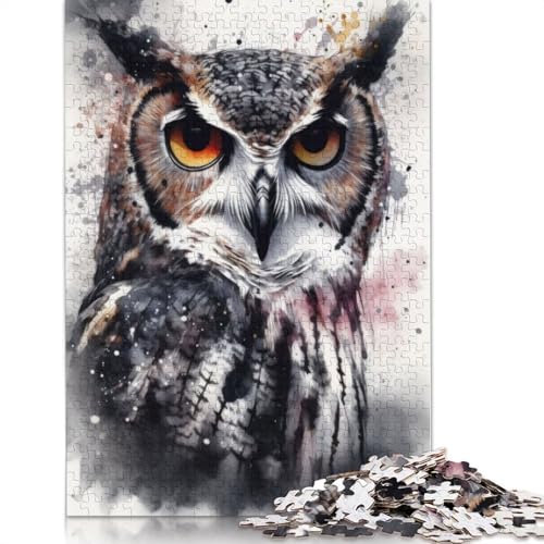 1000 Teile Eulenschönheit Schwarze Tinte Puzzles Erwachsene Schwierigkeitsgrade Puzzles Lernspielzeug Spiele 1000 Stück (75x50cm) von POLIUAWS