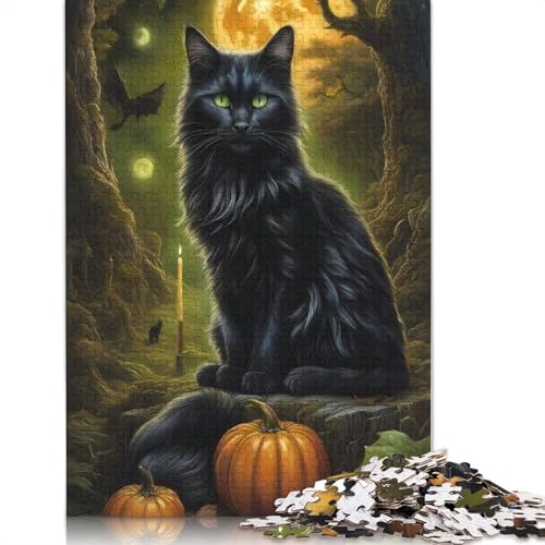 1000 Teile Halloween Katze Puzzle Erwachsene Puzzle für Erwachsene, Halloween-Geschenk ab 14 Jahren, 1000 Teile (38x26cm) von POLIUAWS