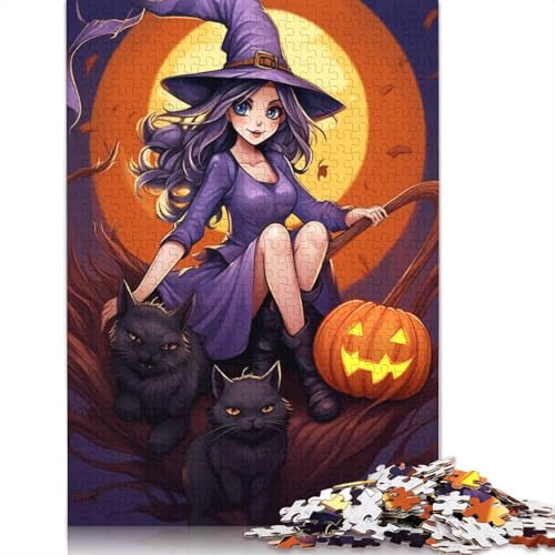 1000 Teile Halloween Puzzle Cartoon-Mädchen für Erwachsene, Halloween-Geschenk, Holzpuzzle für Erwachsene, 1000 Teile (75x50cm) von POLIUAWS