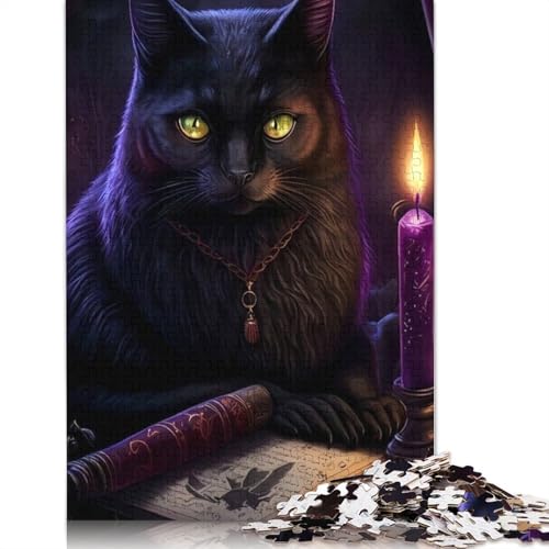 1000 Teile Halloween Puzzle Schwarze Katze für Erwachsene, Halloween-Geschenk, Erwachsenenpuzzle, einzigartige Dekorationen und Geschenke, 1000 Teile (38x26cm) von POLIUAWS