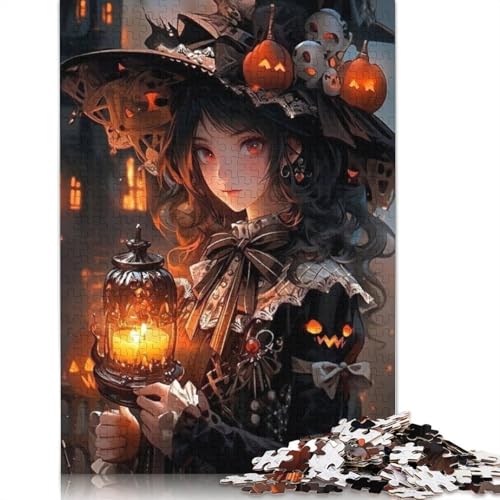 1000 Teile Halloween Puzzle mit Cartoon-Mädchen für Erwachsene, Halloween-Geschenk ab 14 Jahren, 1000 Teile (38 x 26 cm) von POLIUAWS