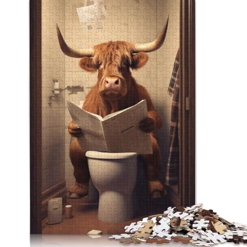1000 Teile Hochlandkuh auf der Toilette Puzzle Schwierigkeitsgrad Puzzle Lernspiele Spielzeug 1000 Stück (75x50cm) von POLIUAWS