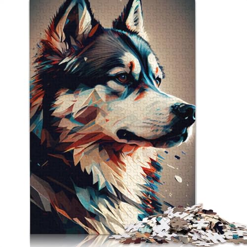 1000 Teile Husky Abstraktes Hundepuzzle, Schwierigkeitsgrad für Erwachsene, entspannendes Spiel, Spielzeug, 1000 Teile (75 x 50 cm) von POLIUAWS