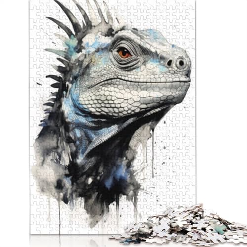 1000 Teile Leguan-Schönheit Aquarell-Puzzle, Schwierigkeitsgrad Puzzle, Lernspiele, Spielzeug, 1000 Teile (38 x 26 cm) von POLIUAWS
