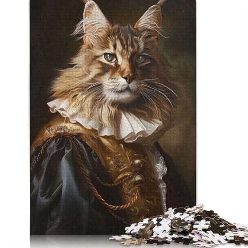 1000 Teile Maine Coon Cat Renaissance Puzzles, Schwierigkeitsgrad für Erwachsene, entspannende Spiele, Spielzeug, 1000 Stück (75 x 50 cm) von POLIUAWS