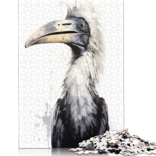 1000 Teile Nashornvogel-Schönheit, Schwarze Tinte, Puzzle, Schwierigkeitsgrad für Erwachsene, entspannendes Spiel, Spielzeug, 1000 Teile (38 x 26 cm) von POLIUAWS