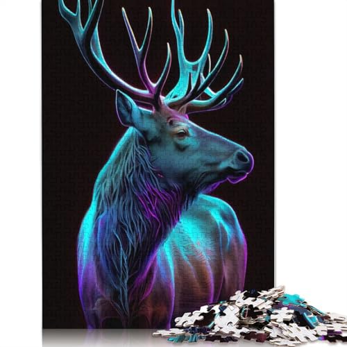 1000 Teile Neon Elk Majesty Puzzle Schwierigkeitsgrad Puzzle Lernspiele Spielzeug 1000 Stück (38 x 26 cm) von POLIUAWS