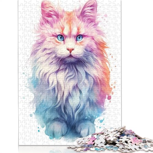 1000 Teile Pastell-Perserkatzen-Kunstpuzzle, Schwierigkeitsgrad für Erwachsene, entspannendes Spiel, Spielzeug, 1000 Teile (75 x 50 cm) von POLIUAWS
