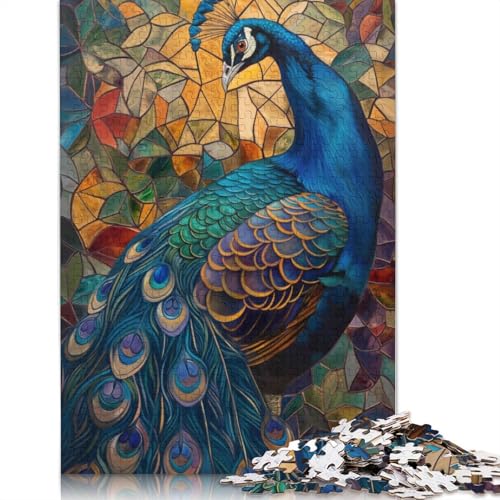 1000 Teile Pfau Buntglaskunst Puzzle Puzzle für Erwachsene Schwierigkeitsgrad Puzzle Lernspiel Spielzeug 1000 Stück (75x50cm) von POLIUAWS