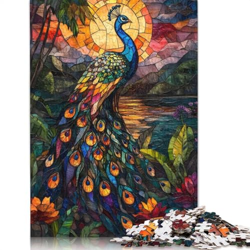 1000 Teile Pfauen-Buntglas-Sonnenuntergang für Erwachsene, schwieriges Puzzle aus Papier für Erwachsene, 1000 Teile (75 x 50 cm) von POLIUAWS