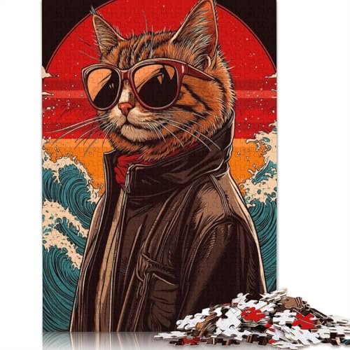 1000 Teile Puzzle „Coole Katze mit Sonnenbrille“, Schwierigkeitsgrad Puzzle, Lernspiel, Spielzeug, Familiendekoration, 1000 Teile (75 x 50 cm) von POLIUAWS