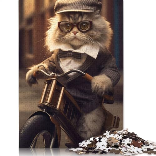 1000 Teile Puzzle „Katze auf dem Fahrrad“, Puzzle für Erwachsene, Schwierigkeitsgrad, Lernspiel, Spielzeug, 1000 Teile (38 x 26 cm) von POLIUAWS