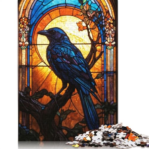 1000 Teile Puzzle „Mondscheinkrähe“ aus Buntglas, Schwierigkeitsgrad: Puzzle, Lernspiele, Spielzeug, 1000 Stück (75 x 50 cm) von POLIUAWS