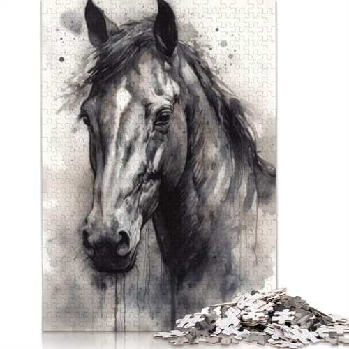 1000 Teile Puzzle „Pferdeschönheit“ mit schwarzer Tinte, Schwierigkeitsgrad, Lernspiele, Spielzeug, 1000 Teile (38 x 26 cm) von POLIUAWS