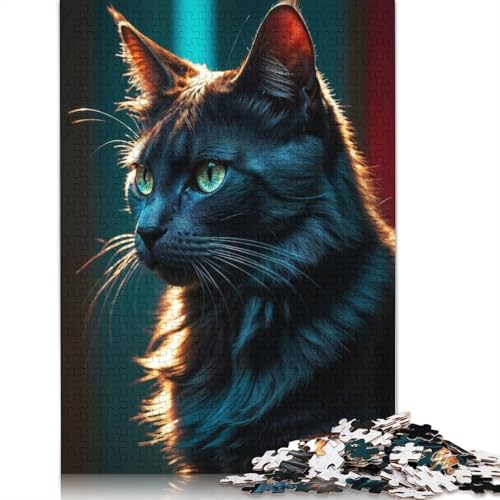 1000 Teile Puzzle „Schwarze Katze mit smaragdgrünen Augen“ für Erwachsene, Schwierigkeitsgrad: Puzzle, Lernspielzeug, Spiele, 1000 Teile (38 x 26 cm) von POLIUAWS