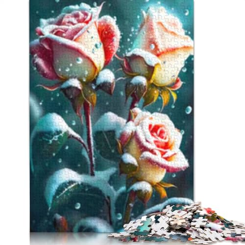 1000 Teile Puzzle "Rosen im Schnee" für Erwachsene und Teenager, Geschenk für Heiligabend, 1000 Teile (38 x 26 cm) von POLIUAWS