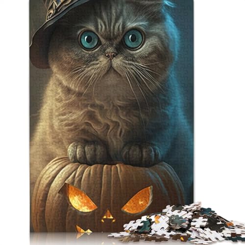 1000 Teile Puzzle aus schwerem Papier für Erwachsene, Halloween-Katze, Weihnachtsgeschenke, 1000 Teile (38 x 26 cm) von POLIUAWS