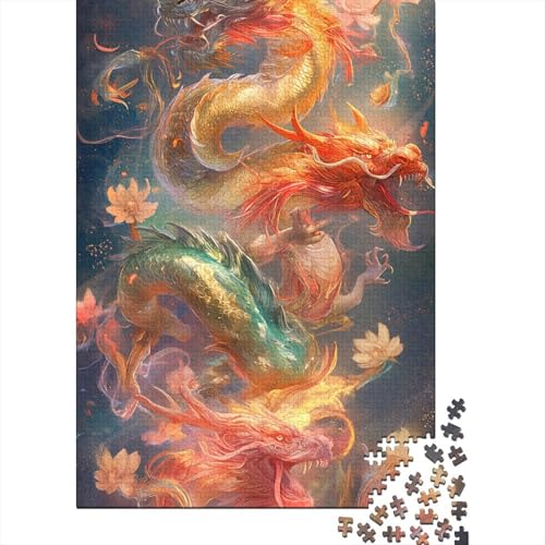 1000 Teile Puzzle für Erwachsene, Weihnachtsgeschenke, Holzpuzzle mit Drachen künstlerischer Drache, Puzzle für Erwachsene, Lernspiele für Zuhause, DIY-Spielzeug, 1000 Teile (75 x 50 cm) von POLIUAWS