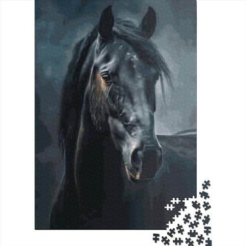 1000 Teile Puzzle für Erwachsene, schwarzes Pferd für Teenager, Weihnachtsgeschenke, Lernspiel für Erwachsene und Jugendliche, 1000 Teile (38 x 26 cm) von POLIUAWS