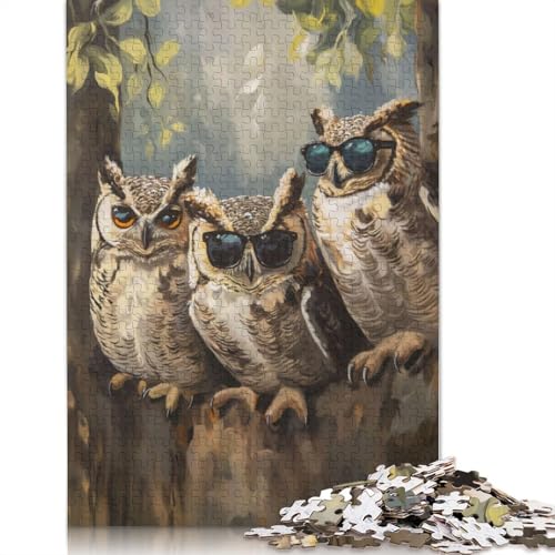 1000 Teile Puzzle mit DREI coolen Sonnenbrillen und Eulen, Schwierigkeitsgrad Puzzle, Lernspiele, Spielzeug, 1000 Teile (75 x 50 cm) von POLIUAWS