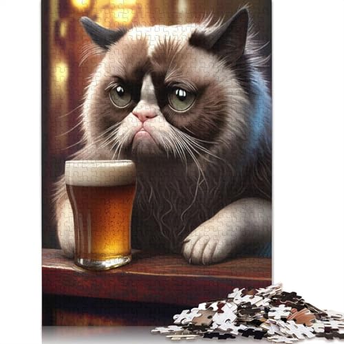 1000 Teile Puzzle mit lustiger Katze, die Bier trinkt, Schwierigkeitsgrad, Lernspiele, Spielzeug, 1000 Teile (75 x 50 cm) von POLIUAWS