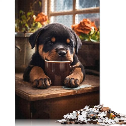 1000 Teile Rottweiler Kaffeewelpe Hund Puzzles Erwachsene Schwierigkeitsgrad Puzzles Lernspielzeug Spiele 1000 Stück (75x50cm) von POLIUAWS