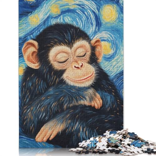 1000 Teile Schimpanse in der Sternennacht Puzzles Puzzle für Erwachsene Schwierigkeitspuzzles Puzzle Lernspiele Spielzeug Familiendekoration 1000 Stück (75x50cm) von POLIUAWS