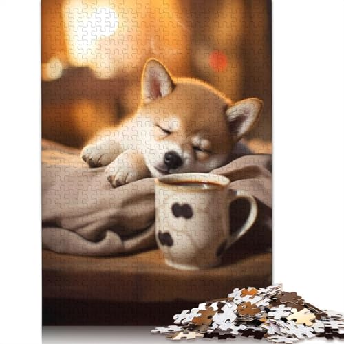 1000 Teile Shiba Inu Kaffeehundwelpe Puzzles, Schwierigkeitsgrad für Erwachsene, Entspannendes Spielespielzeug, 1000 Stück (38 x 26 cm) von POLIUAWS